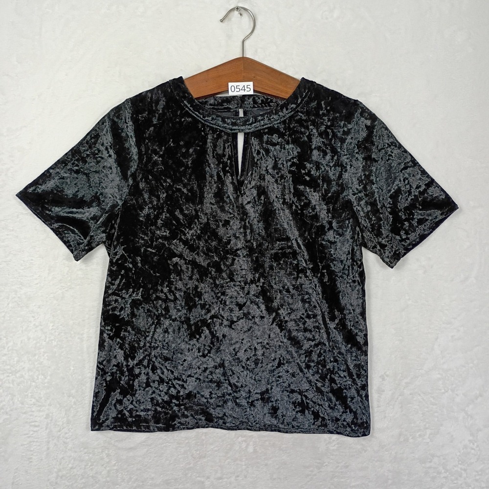 F&F Crushed Velvet Top Womens 10 Black Keyhole Neck Goth Dress Y2K 90s Vintage